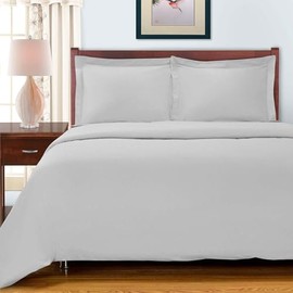 Superior Egyptian Cotton 700 Thread Count Duvet Cover Set, Soft Comforter Covers, Luxury Bedding Essentials, Button Closure, Includes 1 Duvet Cover, 2 Pillow Shams, Full/Queen, Chrome