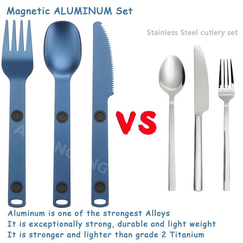 Magnetic Camping Utensil Set, Travel Cutlery Set, Knife, Fork &