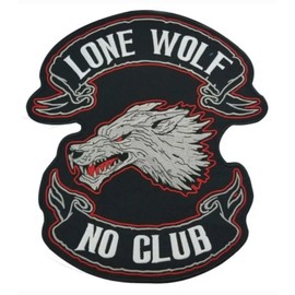 Lone Wolf - No Club XXL Sew-On Badge / Iron-On Patch Application | Biker Patch for Knotting / Iron on Patch | MC Sticker Biker | Big Patch - DIY Decoration
