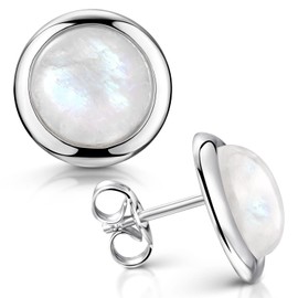 MATERIA by Matthias Wagner SO-472 Moonstone Earrings Silver 925 Women's Round White 13 mm, Sterling Silver, Moonstone