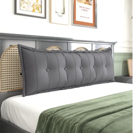 Rucener Rectangular Headboard Reading Body Pillow Large Cushion Removable Headboard Backrest Reading Pillow Headboard Gift for Mom Polyester Linen Grey Queen