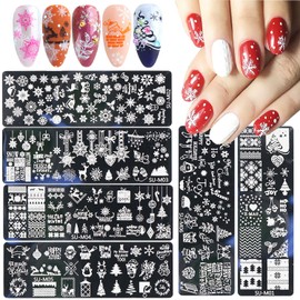 6 Sheets Christmas Nail Stamper Template Kit Winter Snowflake Snowman Nail Stamping Plates Xmas Bell Gloves Lightd Christmas Tree Elk Design Nail Decorations Supplies