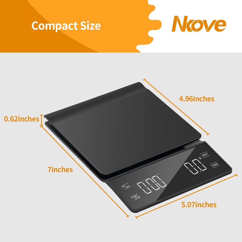 NKOVE Digital Coffee Scale with Timer 3kg/0.1g High Precision Espresso