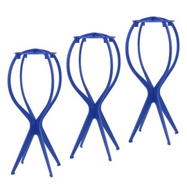 YTBYT 3 Pcs Wig Stand Wig Holder Portable Collapsible Wig Head Stand for Women Displaying Wigs ( Blue )