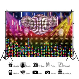 Ttincceer 250 x 180 cm Disco Backdrop Sparkling Neon Vintage Dance Party Photography Backgrounds Back to 80s 90s Disco Fever Dancer Photography Background Photo Booth Prop