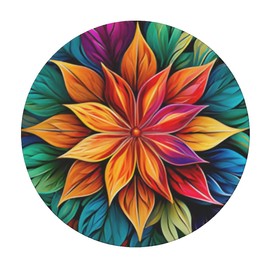 Outdoor Round Tablecloth with Elastic Band, Diameter 90 cm, Elastic Garden Tablecloth with Colourful Flowers Pattern