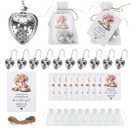 10 Sets Wedding Favors for Guest, 10 Sets Bridal Shower Gifts for Guests Tea Infuser Tea Ball for Loose Tea 10 Thank You Cards with Organza Bags 1 Rope for Bridal Shower Tea Party Favors Souvenirs