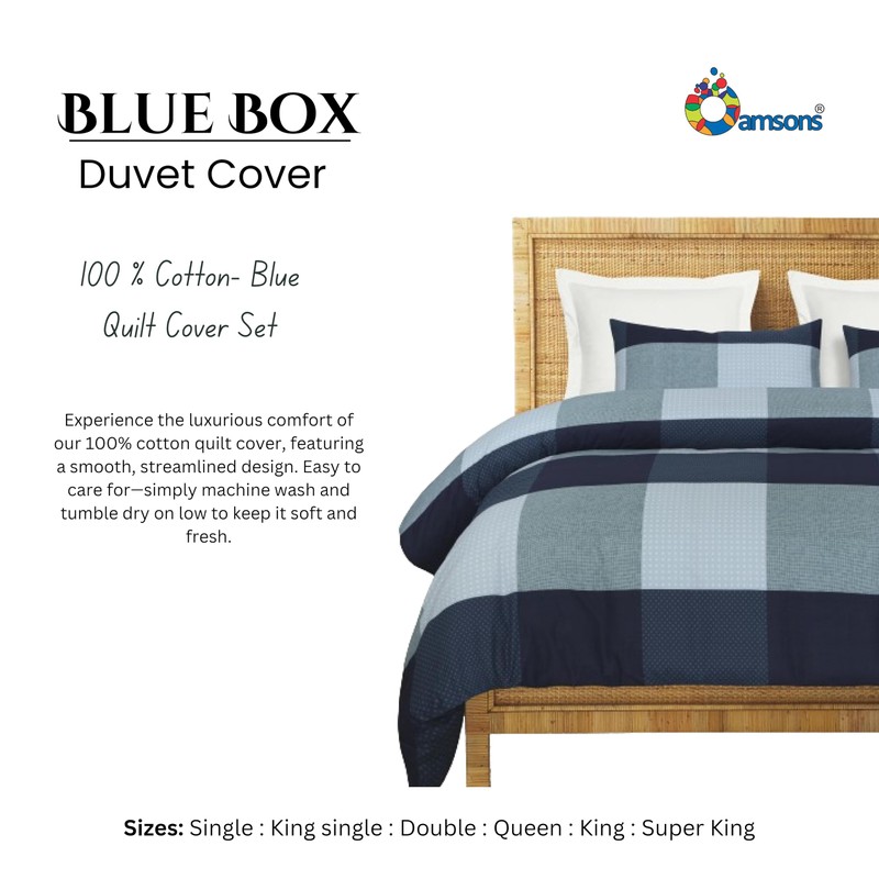 Amsons Quilt Cover Set – Blue Doona Cover - King