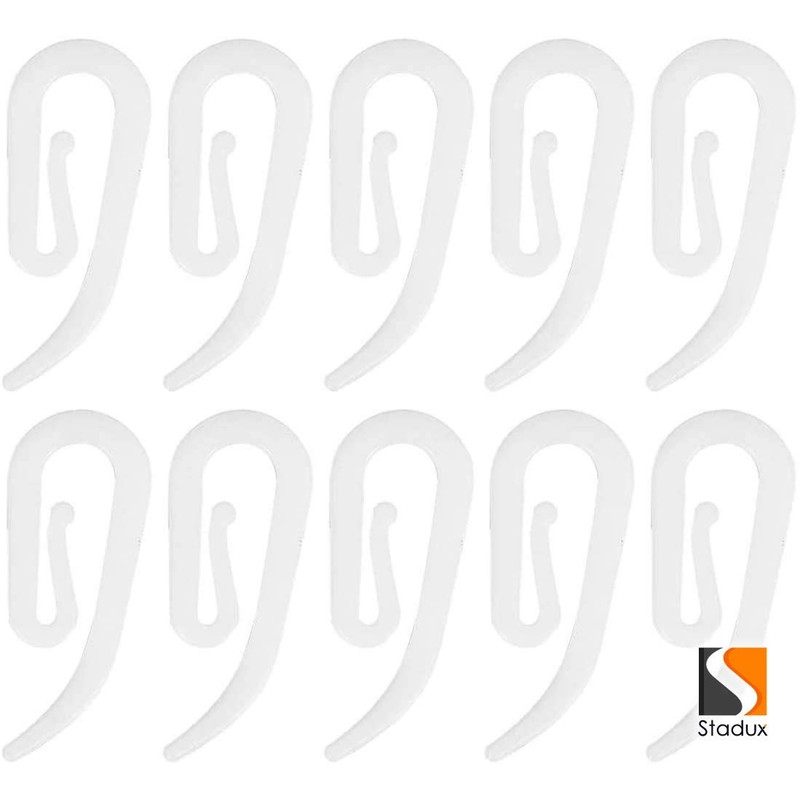 Stadux Curtain Hooks Plastic White Pack of 100, 2.8x1.2cm, Premium