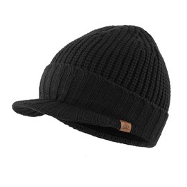 (Black) - Home Prefer Men's Outdoor Newsboy Hat Winter Thick Beanie with Visor (3 Colours)