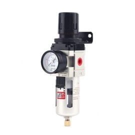 SNS 1/4''NPT Compressed Air Compressor Pressure Filter Regulator Piggyback Combo - Poly Bowl with Metal Guard, Semi-auto Drain, Bracket, with Gauge AW3000-N02A