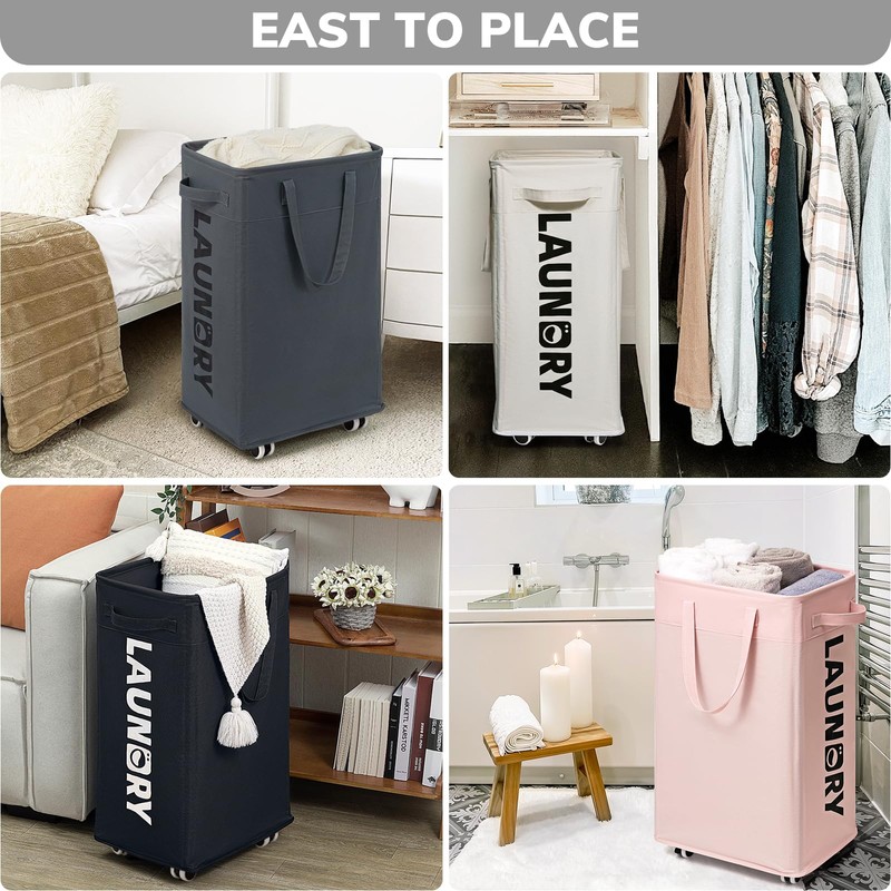 Goodpick Laundry Basket with Wheels, Laundry Hamper with Removable Wash