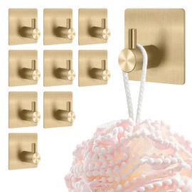 Ganchos para Toallas de Baño，Ganchos Adhesivos para Pared 304 Acero Inoxidable 10 PCS，Robe Ropa Toalla Bolsa Montado en Pared Percha de Ropa Soporte para Cocina y Baño Oficina Organización