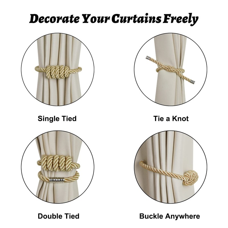 BEL AVENIR Magnetic Curtain Tiebacks, Decorative Drapery Holdbacks Modern Woven
