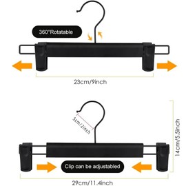 NORTHERN BROTHERS Pants Hangers 10 Pack – Black Plastic Pant Hanger with Clips – Adjustable, Non Slip, Space Saving – for Pants, Skirts, Shorts, Jeans