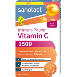 Sanotact Vitamin C 1500 – High-Dose Vegan Vitamin C Supplement – 30 Depot Tablets for Immune Support, Cell Protection, and Energy – Gluten-Free, Lactose-Free, Sugar-Free