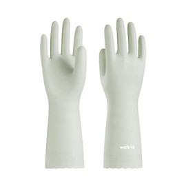 wahoo Skin-Friendly Cleaning Gloves, Reusable Dishwashing Gloves with Flocked Cotton Liner, Dishwashing, Kitchen, Canary Green, Large