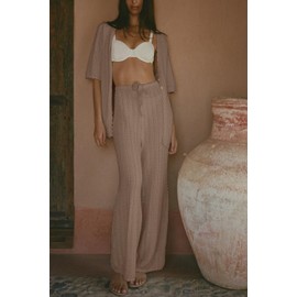 Imily Bela Women's Summer 2 Piece Swimsuit Cover up Crochet Knit Cardigan Tops Long Pants Set Bathing Suit Beach Outfit