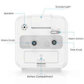 AMIR Analog Silent Non Ticking Small Clock, Travel with Snooze & Light, Ascending Beep Sounds, Battery Operated Loud Alarm Clock for Bedroom (White)