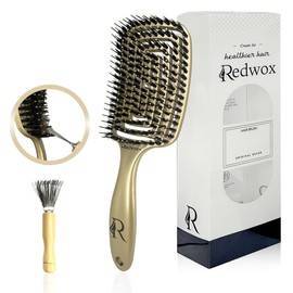 Wild Boar Bristle Hair Brush, For All Hair Types (Curls..), Painless Detangling - Scalp Massage Brush - Hair Brush Without Pulling - Detangler Brush Ideal for Children and Perfect for Women