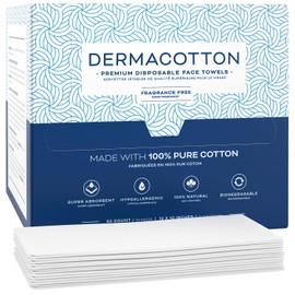 Dermacotton [100 X-Large Face Towels] 100% Biodegradable Disposable Cotton Face Towels – Super Soft Face Wipes, Hypoallergenic Makeup Remover Wipes, For All Skin Types Incl. Sensitive Skin, Facial Cloths
