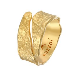 Kuzzoi 0604852121 Men's Ring in Ornate Textured Used Design, Band Ring Solid (12 mm) Wide in 925 Sterling Silver Gold-Plated Silver Ring, Golden Ring for Men, Ring Size 60 - 66, Sterling Silver