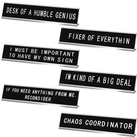 Menkxi 6 Pcs Funny Desk Signs Funny Desk Name Plaque Gifts for Chaos Coordinator, Boss, Men Coworkers Fun Desks Accessories for Office Gag Office Decor, 10 x 2 Inches(White Letters, Silver Base)