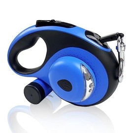 Best Dog Supplies Retractable Thick Dog Leash for S, M, Large Dogs with Bag Dispenser and Flashlight, 26ft/8M for Dogs up to 110lbs Pet Leash One Button Break Retractable Color - Blue