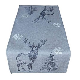 Raebel Table Runner 40 x 85 cm Embroidery Elk Trees Snow Stars Grey White Silver Table Cloth Christmas Decoration