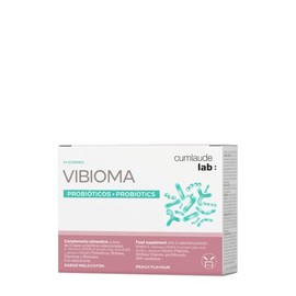Cumlaude Lab – Vibioma, Complemento Alimenticio de Triple Acción Probiótica Para Bienestar Íntimo Femenino, Previene Infecciones, con Vitaminas, Probióticos y Prebióticos, Sabor Melocotón – 14 Sticks