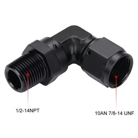 Podavelle 10AN Female Flare to 1/2 NPT Pipe Swivel 90 Degree Fitting Adapter Connector Aluminum Black