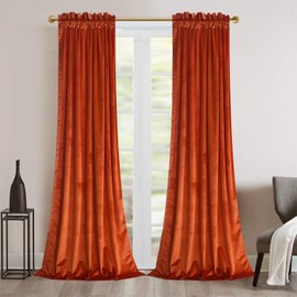 Roslynwood Velvet Red Orange Curtains for Living Room - Soft Luxury Thermal Insulated Curtains, Rod Pocket Curtains, Set of 2 Panels,W52 by L84