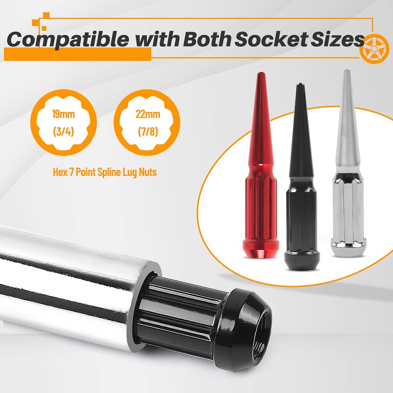 MIKKUPPA 7 Point Spike Lug Nuts Socket Key, 20mm Inner