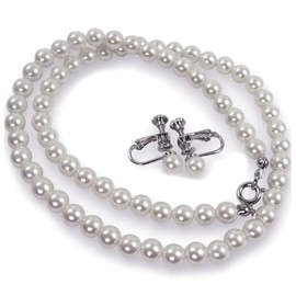 [You and My Jewelry Box] Made in Japan > Fake Pearl Necklace and Earrings Set, White, Approx. 0.2 inch (6 mm) Beads, Acrylonitrile Butadiene Styrene, Pearl