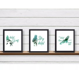 Set of 3 WILD SPIRIT Unframed Wall Art Turquoise Watercolor Prints Eagle, Bear