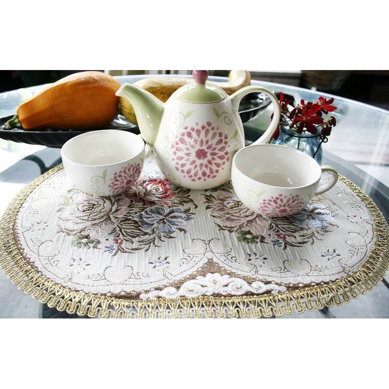 Wrapables Oval Vintage Floral Placemat with Gold Embroidery, 18.5 by