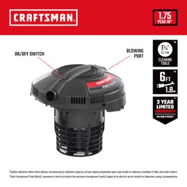 CRAFTSMAN CMXEVBE17678 1.75 Peak HP Wet Dry Vac Powerhead, Portable Shop Vacuum Compatible with a 5 Gallon Bucket (Sold Separately) with Filter Bag and Hose for Jobsite, Outdoor Cleaning
