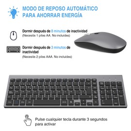 cimetech Teclado y Ratón Inalámbrico, 2.4G Combo Teclado Raton Inalambrico Español 2 en 1 USB Ultra Delgado Silencioso Mouse,Teclado y Ratón para PC/Laptops/Ordenador (Gris)