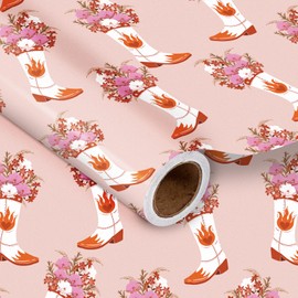 LeZakaa Western Cowgirl Wrapping Paper Roll for Girls Women, Cowgirl Boots & Bouquets of Flowers, Wild West Cowgirl Style Party Gift Wrap for Birthday, Mini Roll, 17 inches x 16.4 Feet (23.2 sq.ft.)