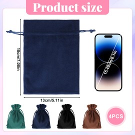 Josojoou 4 Pcs Velvet Gift Bag with Drawstring, 7.08x5.11 Inch DIY Jewelry bags Pouches, Multi-Purpose Dice Bags for Wedding Party Favors, Candy, Christmas