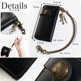 ASIAN ZACCA sh0012 Biker Wallet, Long Wallet, Wallet Chain Set, Biker Wallet, Leather Wallet, Bifold Wallet, Men's, Genuine Leather, Vintage Leather, Cowhide, Men's Long Wallet, Long Wallet, American