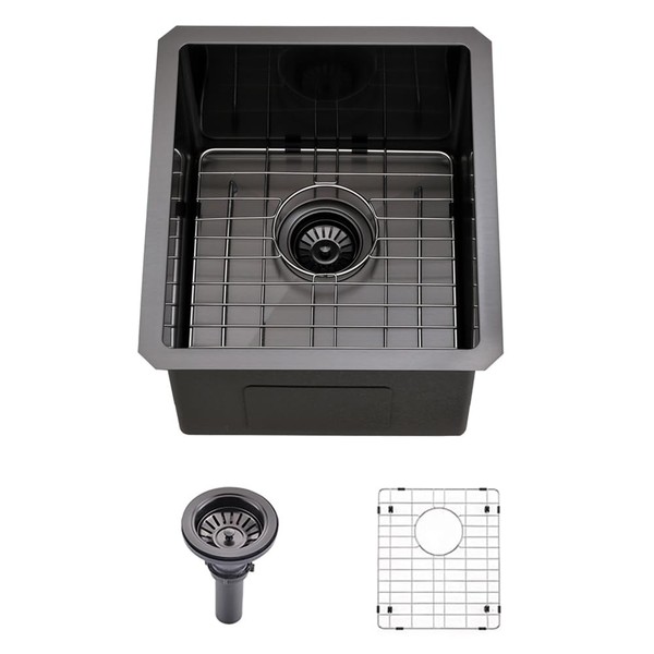 Black Undermount Bar Sink-Bokaiya 13x15 Inch Small Bar Sink Wet