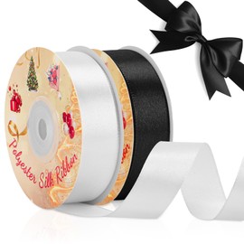 VynyQoo 2 Rolls 20 mm Satin Ribbon Width, Black and White Gift Ribbon, 22 m Single Sided Satin Ribbon, Satin Ribbons for Ribbons for Crafts, Gift Decoration, Wedding and Birthday Gifts