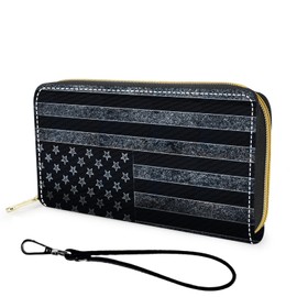 FGDRFGRW Wallet,Large Capacity RFID Blocking Leather Wallet, Durable Smooth Zipper Clutch,Unisex Travel Wallet for Cards,Cash,and Coins, FBA-Black and white American Flag