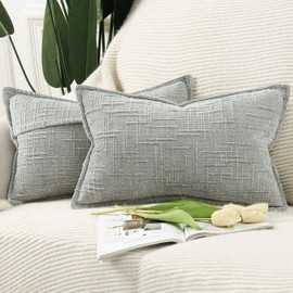 Madizz Decorative Chenille Cushion Covers 40x80 cm Grey Pack of 2 Throw Pillows for Couch Sofa Boho Accent Pillow Cases for Bed Cushion for Bedroom Living Room Modern Home Decor