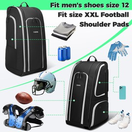 YOREPEK Football Bag for Equipment, Large Football backpack, Duffle Bag for Shoulder Pads & Shoes Compartment,baseball,basketball,soccer,black