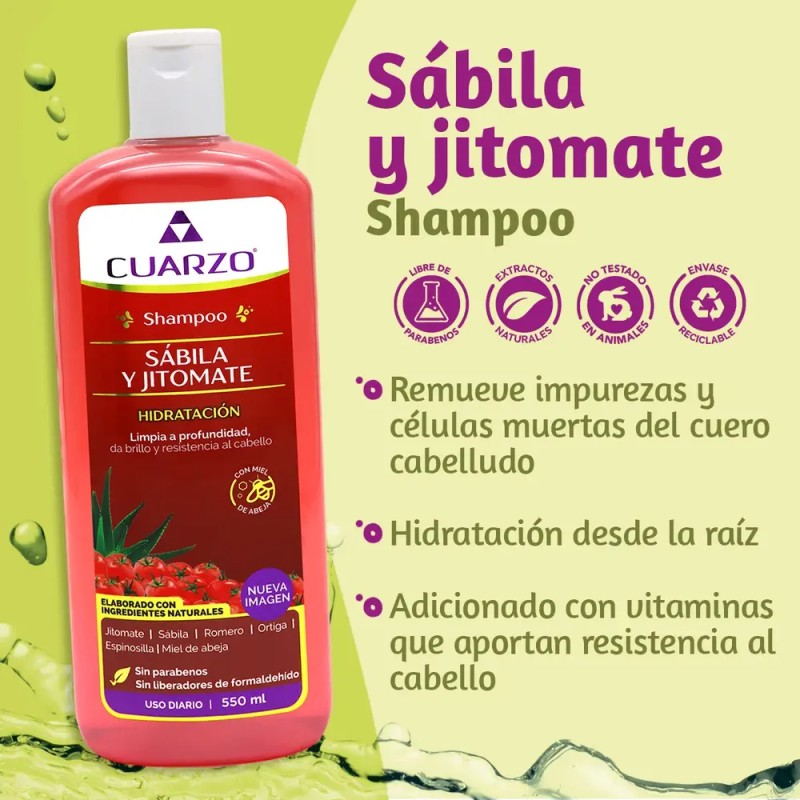 Shampoo Sabila Y Jitomate Para Cabello 550 Ml Cuarzo Natural