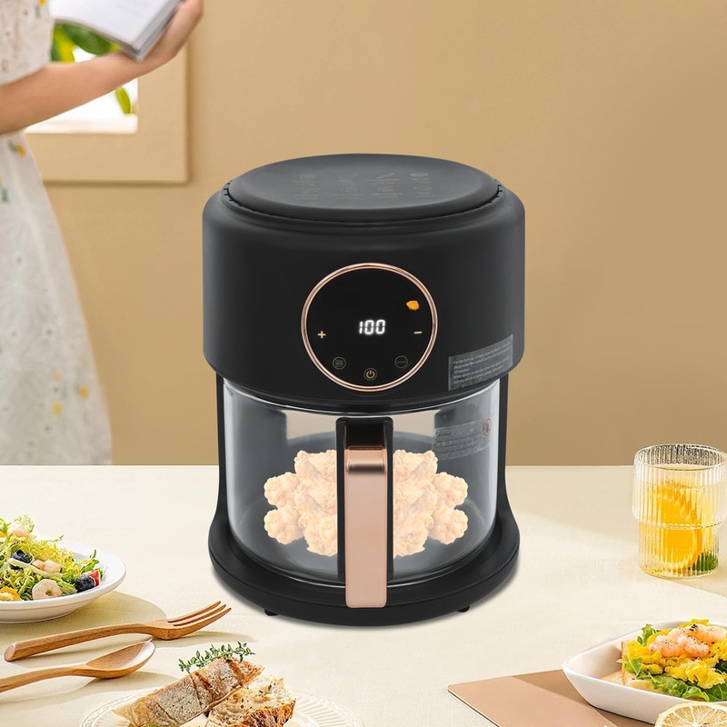 Airy Fryer,3.81qt 1200w Glass Air Fryer,8-In-1 Functions, 360° Viewable, Digital