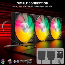 upHere 360mm All-in-One 5V ARGB Computer Case Fan with PWM 4-Pin Interface High Performance Cooling Low Noise for Enhanced PC Cooling Black U3KC6