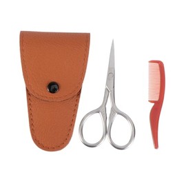 SAFIGLE 2pcs Beard and Mustache Trimmer Set Precision Scissors Leather Beauty Case for Diy Grooming